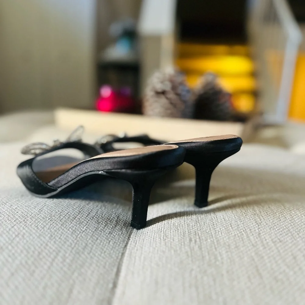 Torrid Elegant Black Mules with Silver Bow - Picture 5 of 6